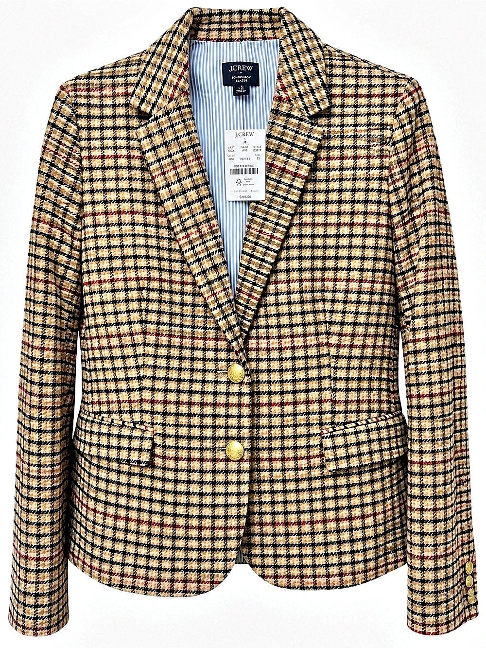 J.Crew Schoolboy Blazer in Plaid Wool Blend Plaid Brown & Black Size 10